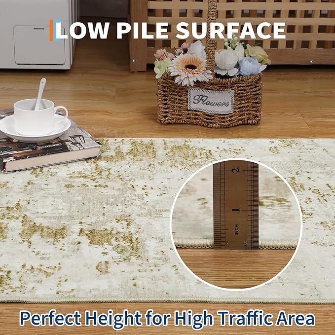 ROYHOME Modern Abstract Runner Rug 2x5 Washable Non Slip Stain Resistant Rug for Bedroom Living Room Non Shedding Low Pile Indoor Floor Cover,Golden Grey