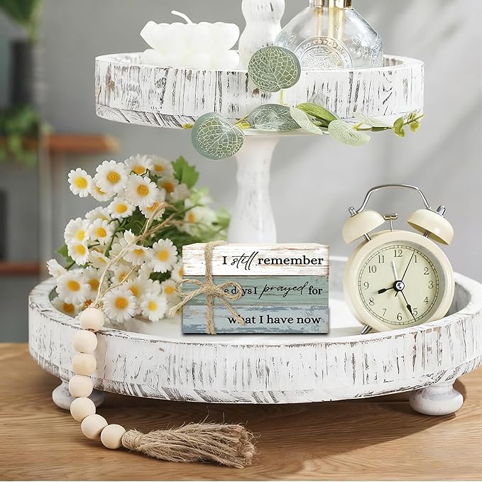 Decorative Books for Home Decor, Wood Book Stack for Table Decor, I Still Remember The Days I Prayed Decoration Books for Living Room Bookshelf Office, Farmhouse Stacked Books Decoration (L83)