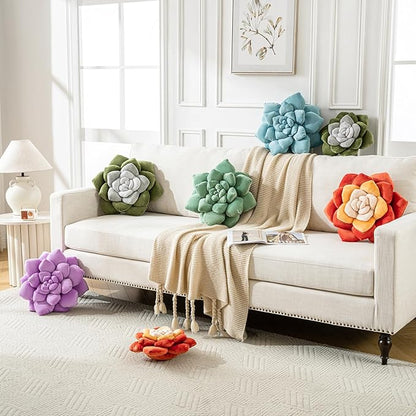 3D Plant Pillow 13.8'' Cute Flower Throw Pillow Multicolour Plant Shaped Decor Soft Unique Plush Decorative Pillow Throw Cushions for Bedroom Home Decorations