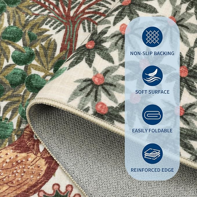 GarveeHome 2x6 Jungle Washable Runner Rug for Kitchen, Soft Animal Print Hallway Runner Non Slip Beige Entryway Rug Farmhouse Laundry Mat Stain Resistant Carpet for Bedroom Bathroom