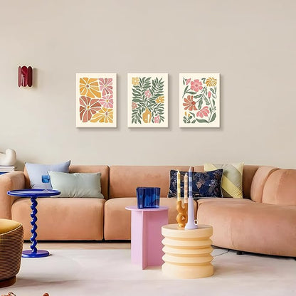 WENGTIAO 3Pcs Flower Market Canvas Wall Art Boho Floral Prints Posters Colorful Blossom Paintings Pictures Minimalist Wildflower Artwork for Living Room Girls Room Nursery Bedroom 12x16x3