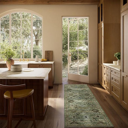 Washable Runners for Hallways Kitchen Rugs: 2'6"x8' Runner Rug Stain Resistant Non Slip Low Pile Soft Carpet Runners for Hallways Bedroom Kitchen Entryway Indoor Laundry Room Farmhouse