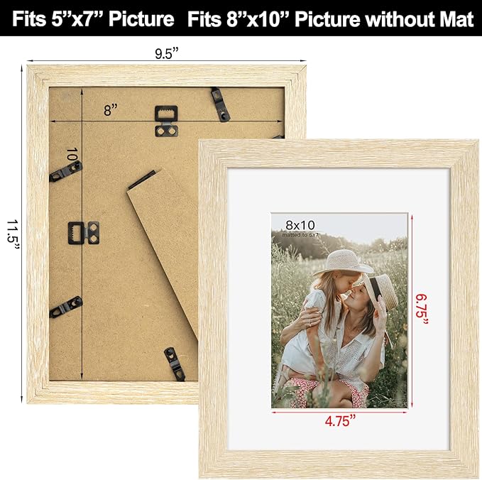 Momentworth 8x10 Picture Frame with Mat for 5x7 Set of 4, Natural Wood Grain 8 x 10 Gallery Wall Picture Frames for Tabletop or Wall Mounting(4 Pack, Natural)