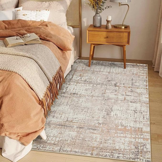 Rugxara 3x5 Washable Entryway Rug, Non Slip Boho Runner Rugs for Hallway, Entrance, Kitchen, Bathroom, Laundry Room, Soft Entryway Carpet, Throw Low Pile Retro Imitation Wool Carpet, Beige Grey