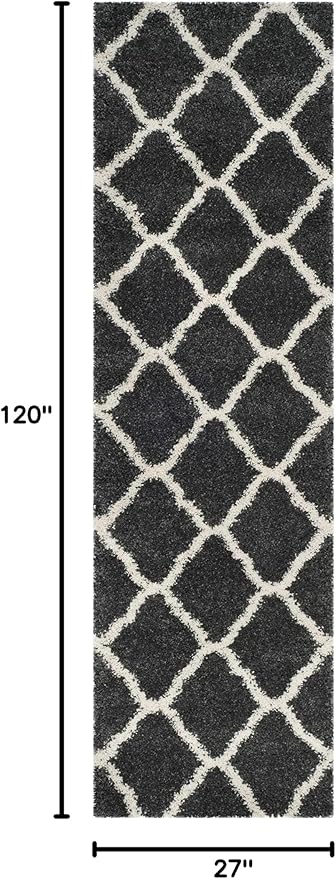 SAFAVIEH Hudson Shag Collection Runner Rug - 2'3" x 10', Dark Grey & Ivory, Moroccan Trellis, Non-Shedding & Easy Care, 2-inch Thick Ideal for High Traffic Areas in Living Room, Bedroom (SGH283G)