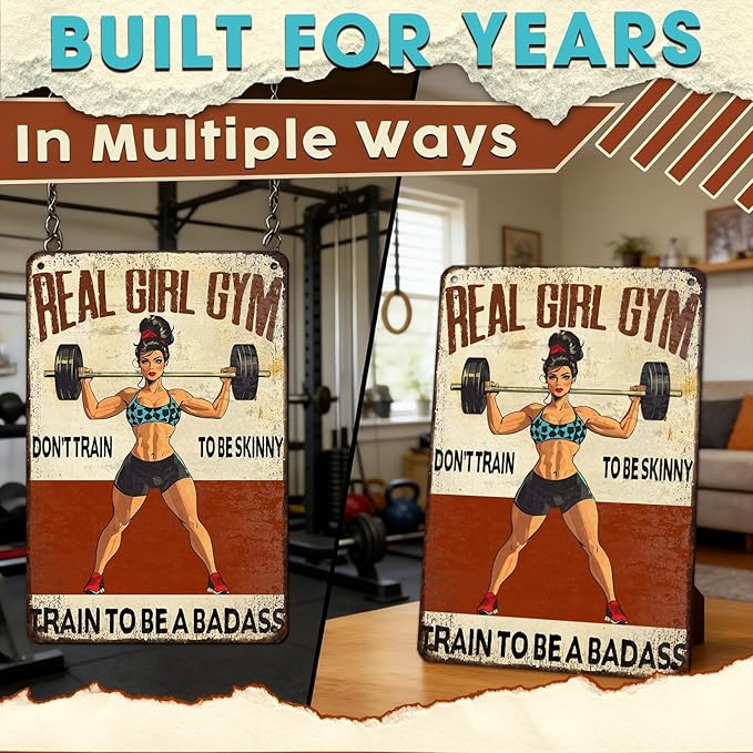 Gym Decor For Women Motivational Metal Gym Signs Real Girl Dont Train To Be Skinny Train To Be A Badass Vintage Badass Home Workout Room Wall Art Retro Fitness Sign 8x12 Inch