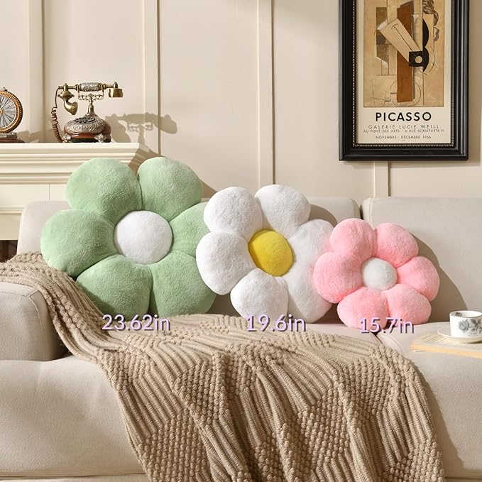 Flower Pillow，Daisy Flower Throw Pillow 15.7In Floor Pillow Cushion Cute White Home Decorative Pillows for Sofa Couch Bed