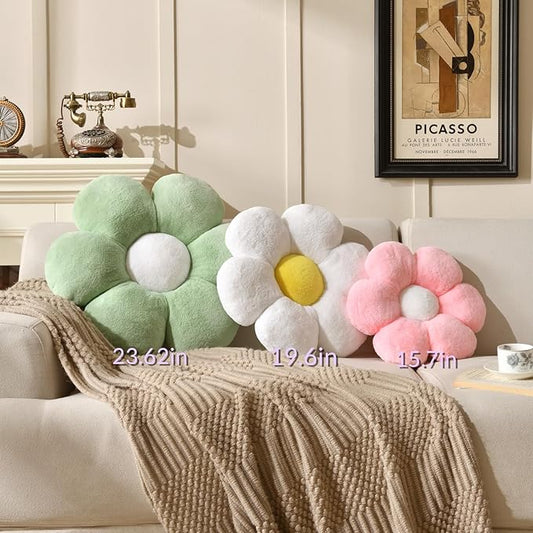Flower Pillow，Daisy Flower Throw Pillow 15.7In Floor Pillow Cushion Cute White Home Decorative Pillows for Sofa Couch Bed