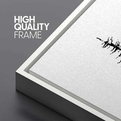 SIGNLEADER Framed Canvas Print Wall Art Three Pine Tree Portraits Nature Flower Drawings Modern Art Zen Scenic Relax/Calm Black and White for Living Room, Bedroom, Office - 16"x24"x3 WHITE
