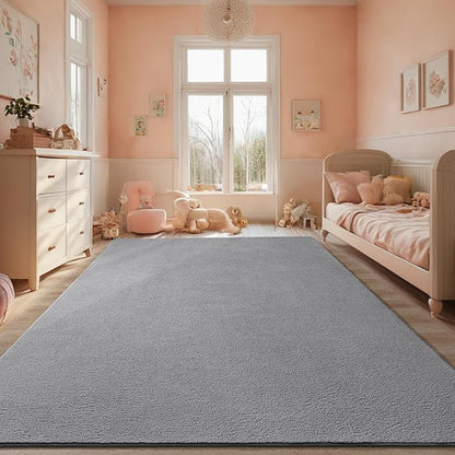 Gray Rugs for Bedroom Living Room, 5x7 ft Grey Area Rug, Washable Memory Foam Indoor Carpet, Modern Aesthetic Minimalist Non-Slip Carpets for Boys Girls Adults Home Decor
