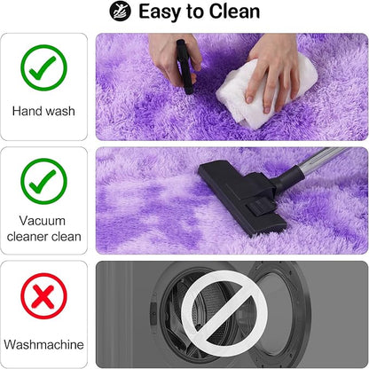 qulint 9x12 Rug for Living Room, Soft Shag Large Area Rug for Bedroom Shaggy Fluffy Nursery Carpet, Plush Fuzzy Alfombra for Boy and Girl Dorm Playroom Home Decor (9ft x 12ft, Tie-Dyed Purple)