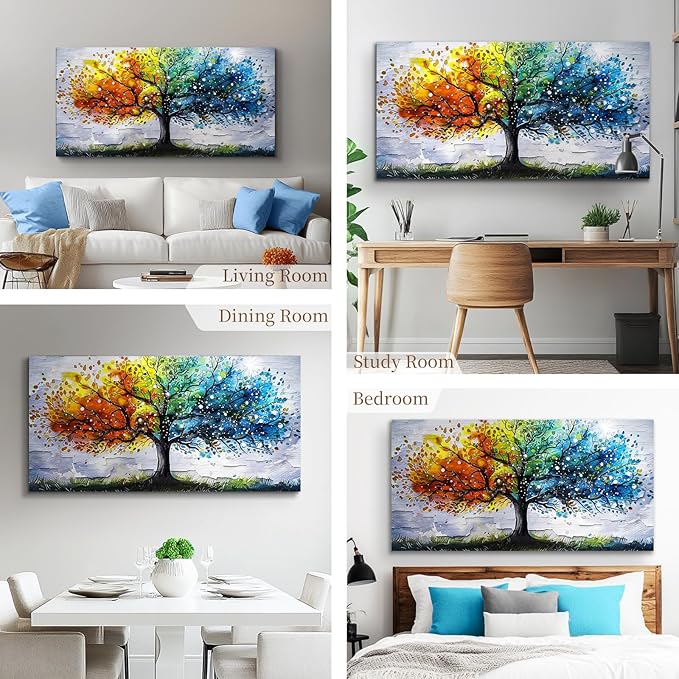 crmotu Tree of Life Large Wall Art for Living Room, Colorful Tree Abstract Art Prints Watercolor Canvas Painting, Modern Landscape Aesthetic Pictures Wall Decor for Bedroom Bathroom Office 29"X57"