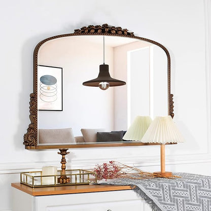 SHYFOY 36" X 23" Antique Mirrors for Wall Decor Baroque Scalloped Top, Vintage Wall Mirror Gold Decorative Mirrors for Living Room Entryway Bathroom Or Powder Room