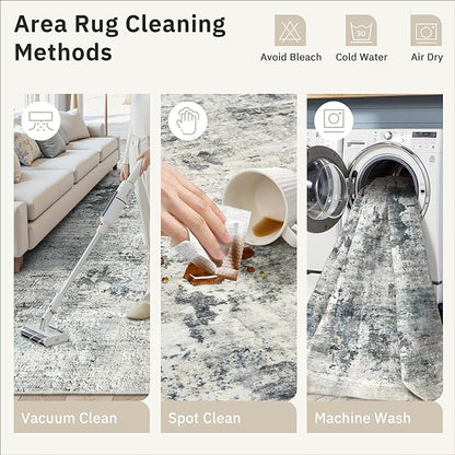 Soalmost 6x9 Abstract Area Rugs for Living Room 6 x 9 Washable Non Slip Low Pile Gray Rugs for Bedroom Dining Room Foldable Thin Gray Blue