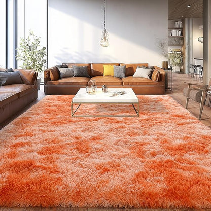 Extra Large Plush Rug High Pile Fluffy Rug for Living Room, Big Plush Non-Skid Shag Carpet, Soft Shaggy Rugs for Bedroom Indoor Modern Home Decor Tie Dye Orange 9x12ft