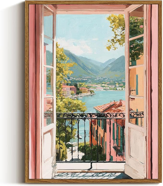 VIYYIEA Framed Canvas Wall Art Home Decor Aesthetic for Living Room, Vintage Wall Art, Framed Prints Painting Landscape Artwork Bedroom Pictures Kitchen, Gifts for Friends- Lake View, 16L x 12W