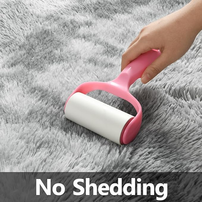 Deerhoo Large Shag Area Rugs 10 x 14, Tie-Dyed Plush Fuzzy Rugs for Living Room, Ultra Soft Fluffy Furry Rug for Bedroom, Anti-Skid Indoor Carpet Nursery Rugs for Kids Room Home Decor, Light Grey