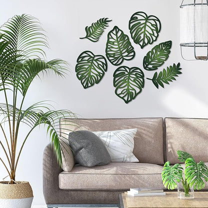 Namalu 7 Pcs Tropical Wall Decor Jungle Monstera Wall Art Boho Palm Leaf Wooden Decoration Tropical Nursery Decor Vintage Natural Monstera Leaf Plaque for Farmhouse Kitchen Bedroom Garden(Green)