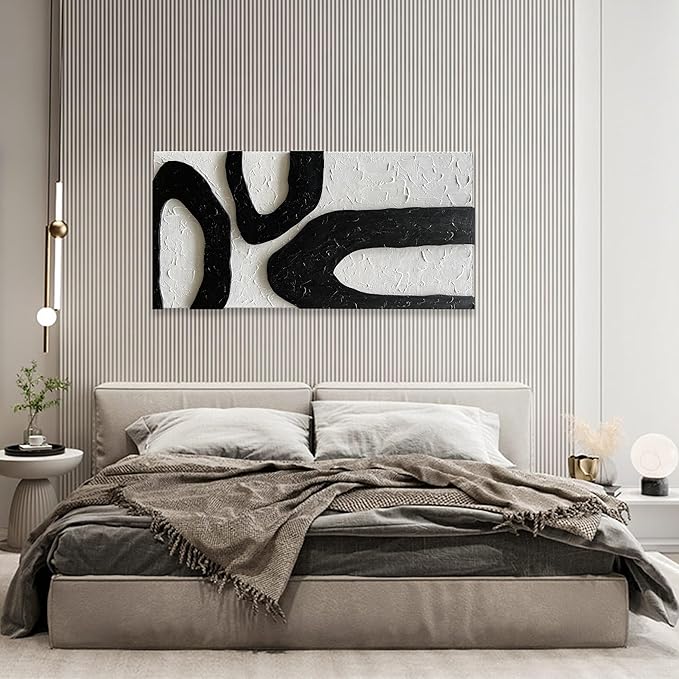 NANKAI Art 48x24 Inch white and black thick texture Abstract Oil painting Hand painted modern minimalist oil painting home office corridor wall decorative art