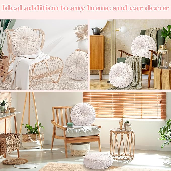 Beeveer 3 Pcs Round Throw Velvet Pillows Classy Accent Pumpkin Throw Pillows 15 Inch Decorative Cushion for Couch Chair Bed Car, 2 Styles (White)