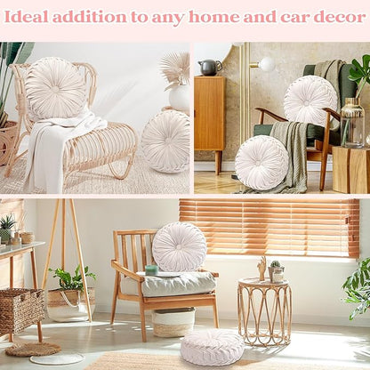 Beeveer 3 Pcs Round Throw Velvet Pillows Classy Accent Pumpkin Throw Pillows 15 Inch Decorative Cushion for Couch Chair Bed Car, 2 Styles (White)