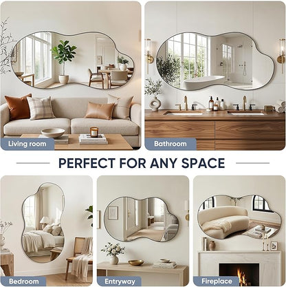 Irregular Wall Mirror, 26"x48" Asymmetrical Mirror with Metal Frame, Modern Unique Decorative Mirrors for Bathroom, Wall Decor, Entryway, Living Room, Black