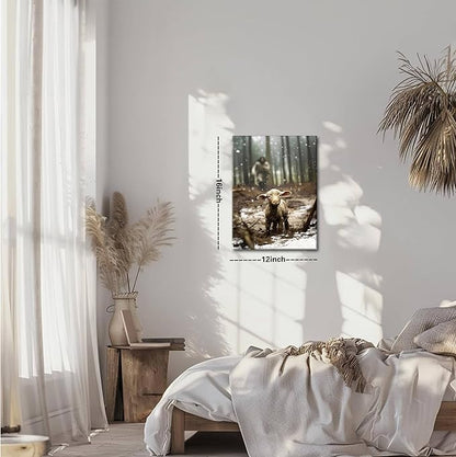 Jesus Christian Wall Art, Jesus Saves the Lost Lamb Canvas Wall Decor, Religion Canvas Art Wall Decor Posters Paintings Prints for Living Room, Bedroom, Prayer Room, Framed 12x16 inch