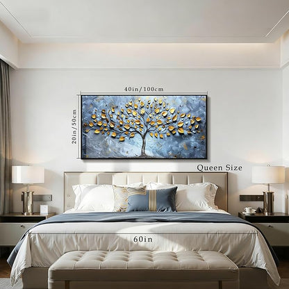 SERIMINO Tree of Life Wall Art, Large Wall Decor, Black Framed Wall Art, Nature Navy Tree Painting, Modern Abstract Canvas Prints, Big Pictures for Living Room Bedroom Office Home Decoration 20"x40"