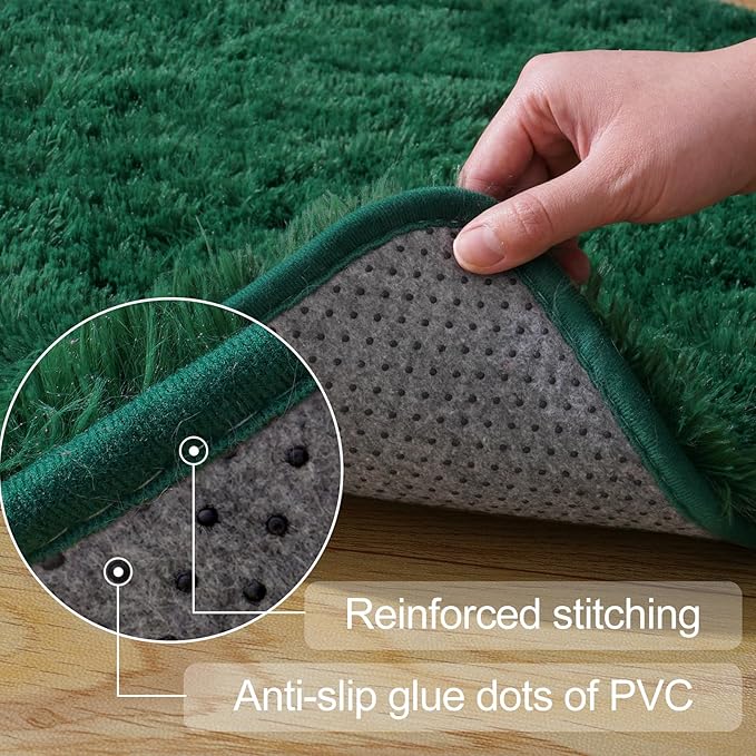 qulint 8x10 Area Rug for Living Room, Fluffy Green Rug for Bedroom Shag Shaggy Large Carpet for Classroom, Plush Fuzzy Modern Alfombra for Dorm Kid Room Playroom Home Decor (8ft x 10ft, Dark Green)