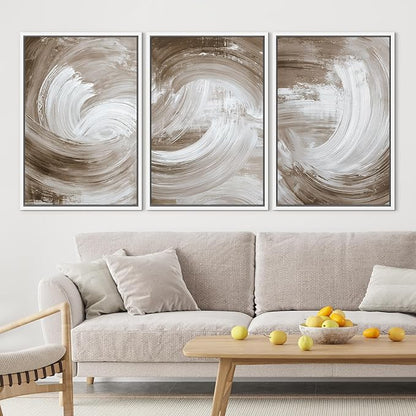 SIGNLEADER Framed Canvas Print Wall Art Set Warm Brown and White Swirl Abstract Illustrations Minimal Decorative Bohemian Nordic for Living Room, Bedroom, Office - 24"x36"x3 WHITE