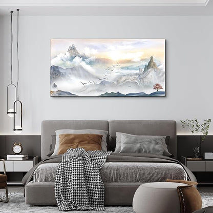 Canvas Wall Art For Living Room Large Size Wall Decoration For Bedroom Mountain Landscape Pictures Wall Decor Watercolor Painting Modern Office Canvas Art Prints Room Decor Ready To For Home Decor
