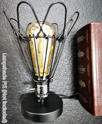Edison Desk Lamp, Vintage Table Lamp Base, E26 E27 Industrial Retro Loft Light with Plug in Cord On/Off Switch, Bedside Lamp Holder, Home/Office/College Dorm Lighting Decor, Black (No Bulb)