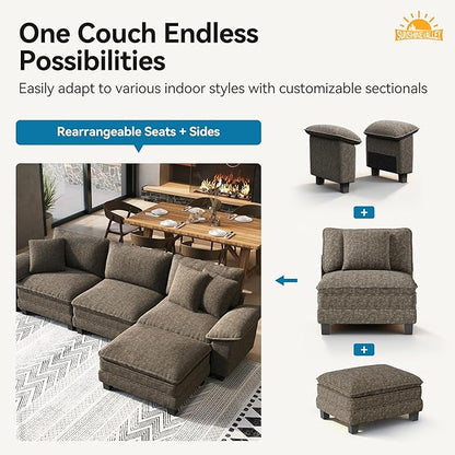 SUNSHINE VALLEY Modular Loveseat Cloud Sofa, 87.5'' Oversized Chenille Sectional Couch with Wider Armrest and Pillow, 2 Seat Upholstered Modern Love Seat for Living Room Bedroom, Smoky Grey