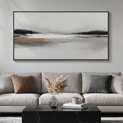 Large Framed Abstract Wall Art for Living Room, Horizontal Black and White Landscape Canvas Prints Paintings Artwork for Walls, Neutral Modern Minimalist Pictures Wall Decor for Bedroom Office 30x60