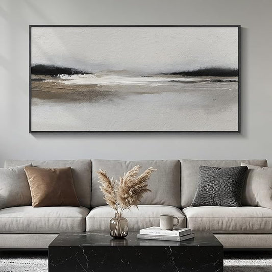 Large Framed Abstract Wall Art for Living Room, Horizontal Black and White Landscape Canvas Prints Paintings Artwork for Walls, Neutral Modern Minimalist Pictures Wall Decor for Bedroom Office 30x60