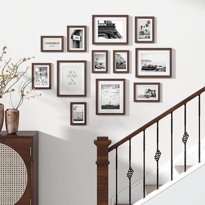 Venusmiles 12 Pack Picture Frames Collage Wall Decor, Gallery Frame Set for Wall Mounting or Tabletop Display, Multi Sizes Including 4pcs 8x10, 4pcs 5x7, 4pcs 4x6, Walnut