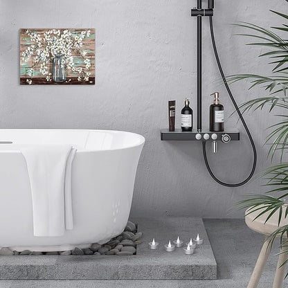 KERPEESU Bathroom Canvas wallart Flowers Theme Modern Farmhouse Painting Pictures for Bedroom Watercolor Wall Decor Framed Artwork for Office Kitchen Rustic Brown wallart Home Wall decor 12x16,Blue