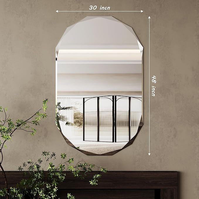 AUYHM Frameless Mirrors,Bathroom Wall Mirrors for Over Sink, 30x48 Mirror Beveled Oval Mirror entryway Horizontal and Vertical
