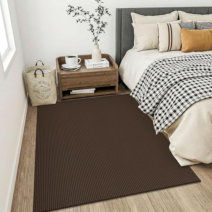 KOZYFLY Washable 4x5 Entry Woven Area Rug, Braided Throw Rugs for Entryway, Non Slip Door Mat Indoor Entrance, Flatweave Carpet for Foyer, Bedroom, Dining, Office, Brown/Dark Brown
