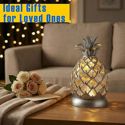 8.3 in Pineapple Table Lamp with Swirling Glitter and 6 Hours Timer, 3 Modes (ON/OFF/TIMER) USB & Battery Operated Cool White LED Night Light, Decorative Lamp for Bedroom, Living Room, Office Gift