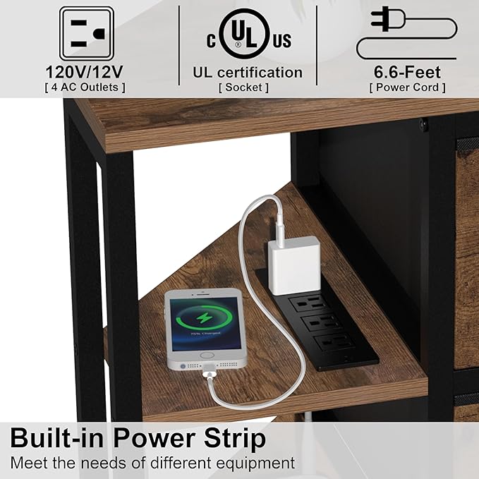 EXOTICA Corner TV Stands for Living Room with 4 Drawers and Power Outlet Industrial Corner Entertainment Centers for TVs up to 55 Inches Farmhouse Corner Console Table with 4 Open Storage for Bedroom