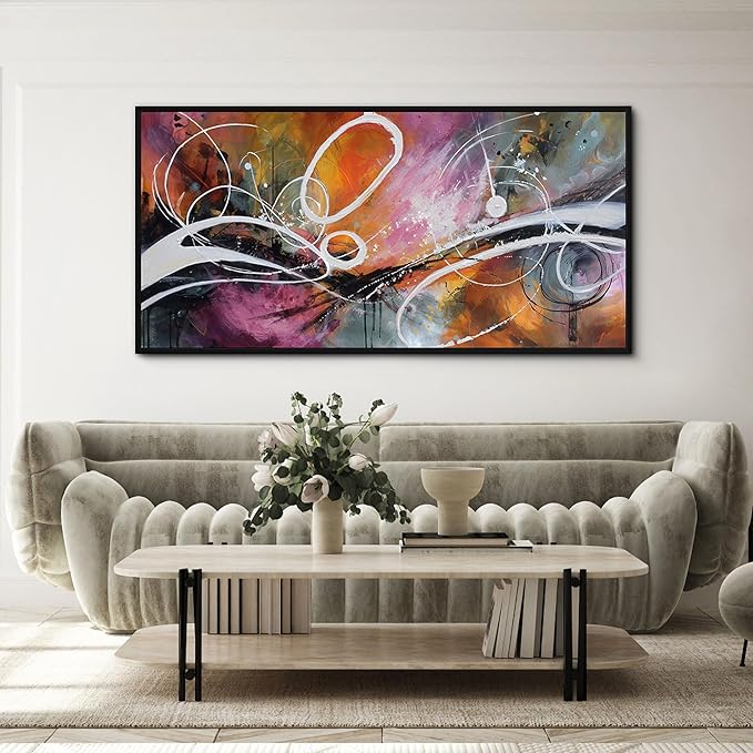 yiijeah Purple Wall Decor Bedroom Canvas Abstract Bathroom Art Picture Items for Women Framed Artwork Print 40x20 Inches
