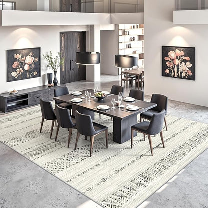 Miukiki 8x10 Area Rug for Living Room Moroccan Washable Rugs Non Slip Indoor Floor Carpet Foldable Large Soft Area Rug for Dining Room Bedroom with Low Pile(Grey,8'x10')