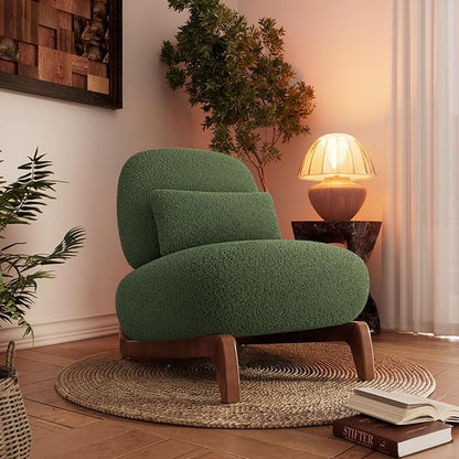 Morden Fort 2 Piece Cloud Couch Set, Modern Sherpa Boucle Sofa Set with Wood Legs, Skin-Friendly Minimalist Upholstered Comfy Couch Sofas for Living Room, 3-Seater Sofa & Tilt Back Chair, Green