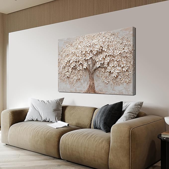 Canvas Wall Art Decor Prints Modern Botanical Wall Art Pictures for Living Room White Flower Wall Art Prints Tree of Life Wall Art Decor Canvas Art Wall Decor Artwork for Walls Home Office Decorations 32" X 48"