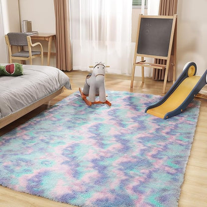 Puremy Rainbow Rug for Girls Room, 3x5 Fluffy Area Rugs for Bedroom, Colorful Kids Rug Cute Anti-Skid Indoor Carpet for Nursery, Living Room, Playroom, Home Decor