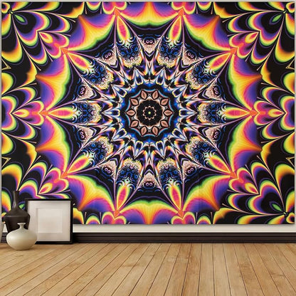 PRRPRR Blacklight Mandala Tapestry for Bedroom, UV Reactive Trippy Wall Tapestry, Bohemian Aesthetic Wall Art Decor for Adults Teens (Mandala Red, 78"x59")