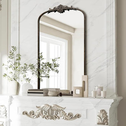 Besdomus Vintage Black Arched Mirror: 24"x42" French Large Arch Black Antique Wall Mounted Mirror - Traditional Ornate Home Decor for Living Room/Entryway/Fireplace/Bathroom - Idea for Young Couples