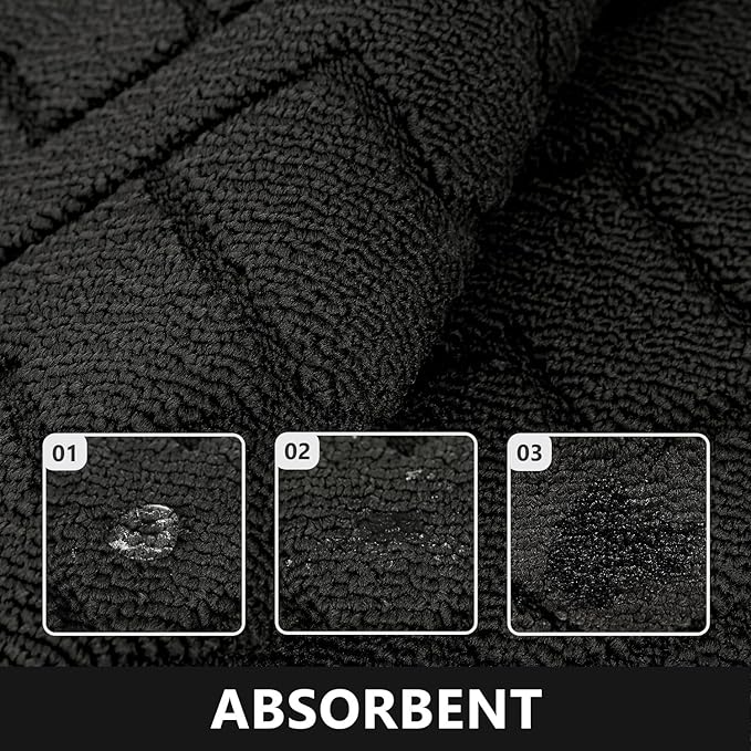 hicorfe Kitchen Runner Rugs and Mats Sets,2 Pieces Absorbent Non-Slip Kitchen Rug,Comfort Kitchen Mat for Floor,Washable for Kitchen,Hallway,Office,Sink,Laundry(20"x59"+20"x48",Black)
