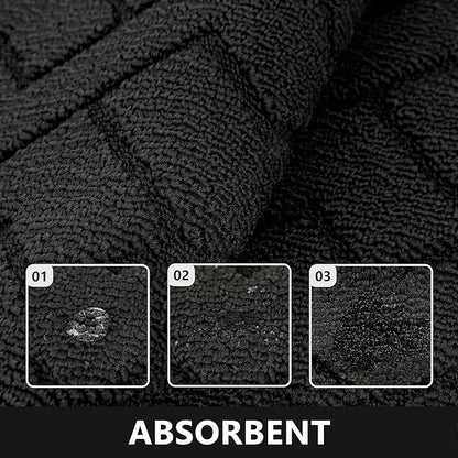 hicorfe Kitchen Runner Rugs and Mats Sets,2 Pieces Absorbent Non-Slip Kitchen Rug,Comfort Kitchen Mat for Floor,Washable for Kitchen,Hallway,Office,Sink,Laundry(20"x59"+20"x48",Black)